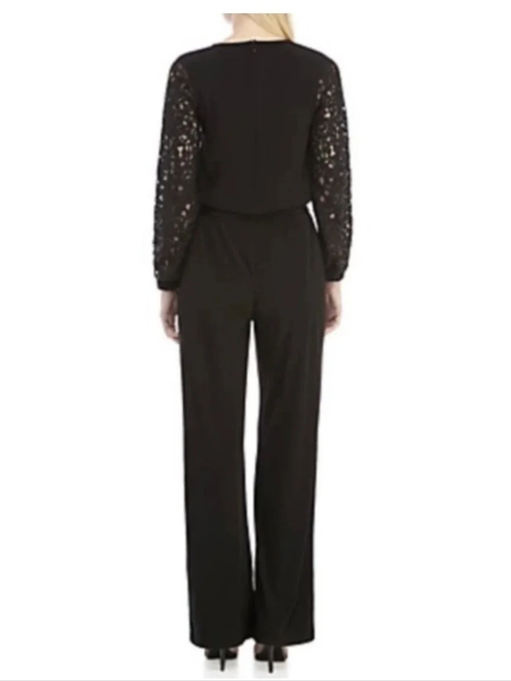 Michael Kors Black Wide-Leg Lace-Sleeve Jumpsuit